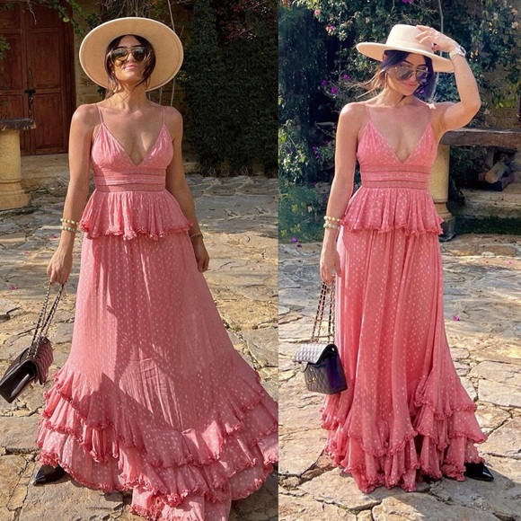 NWT Rococo Sand Aria Ruffle Metallic Maxi Dress Peach - Picture 4 of 10